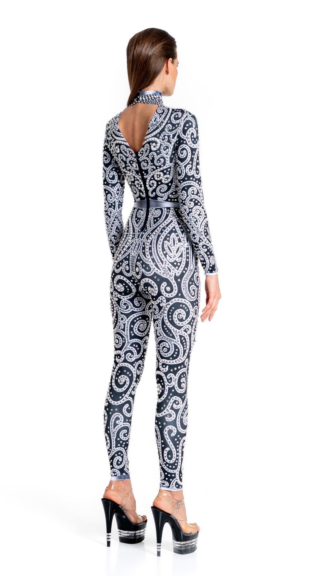 Venus Black Rhinestone Bodysuit | Pearl Crystal Baroque Festival Catsuit &amp; Stage Jumpsuit – Manifestie
