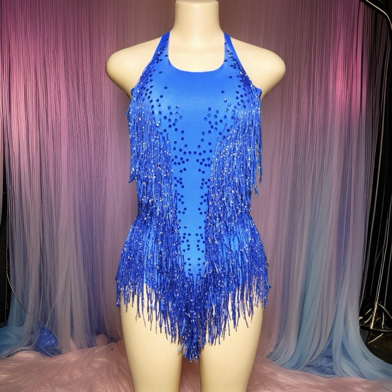 Taylor Royal Blue Rhinestone Bodysuit | Blue Tassel Festival, Stage &amp; Cabaret Leotard – Manifestie