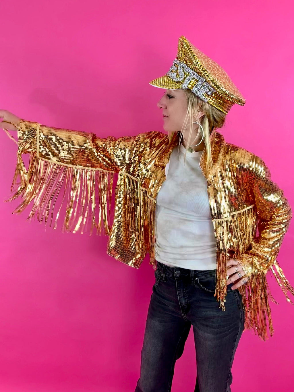 Unisex Gold Sequin Jacket, Disco Jacket, Vintage Fringed Coat, Boho Tinsel Jacket with Tassels, Western Jacket, Bohemian Party Jacket