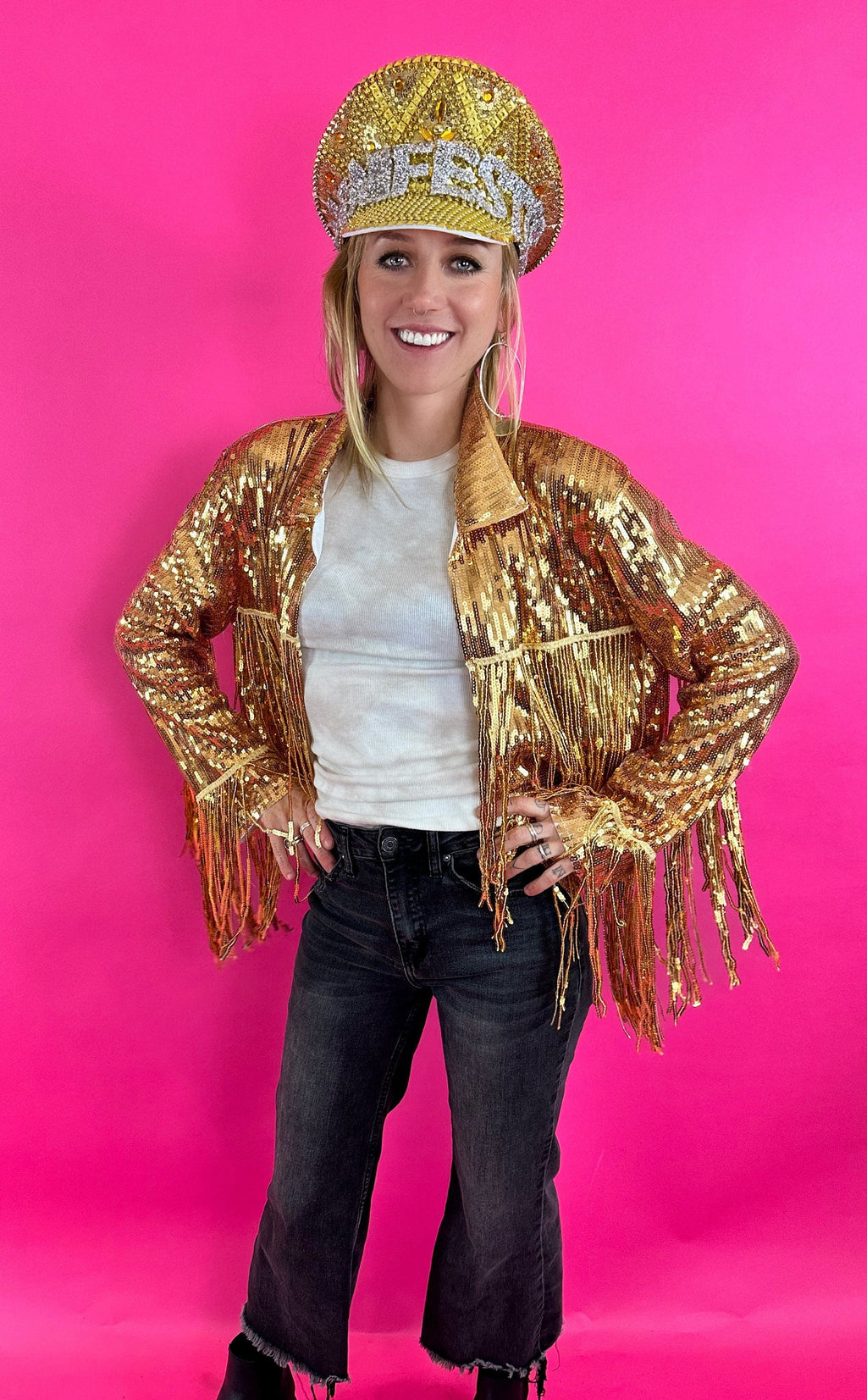 Unisex Gold Sequin Jacket, Disco Jacket, Vintage Fringed Coat, Boho Tinsel Jacket with Tassels, Western Jacket, Bohemian Party Jacket